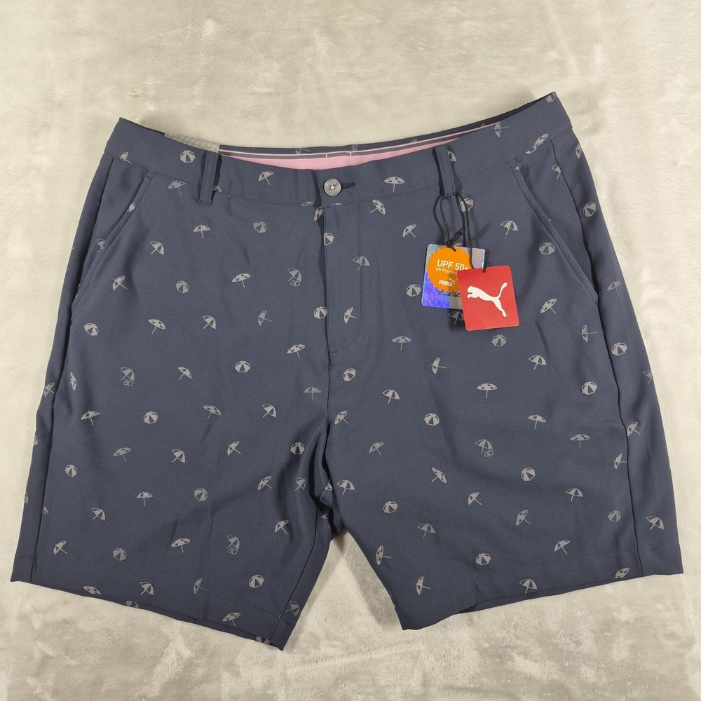 Puma Arnold Palmer Golf Shorts Men's 40 Navy Blue 9" Umbrella Print AOP NWT